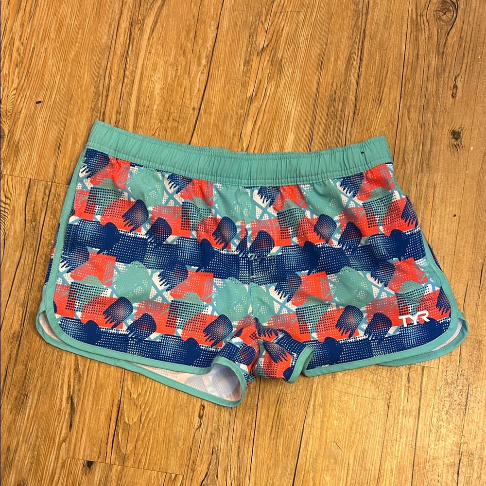 TYR Women’s Teal Multi-Pattern Athletic Shorts XL